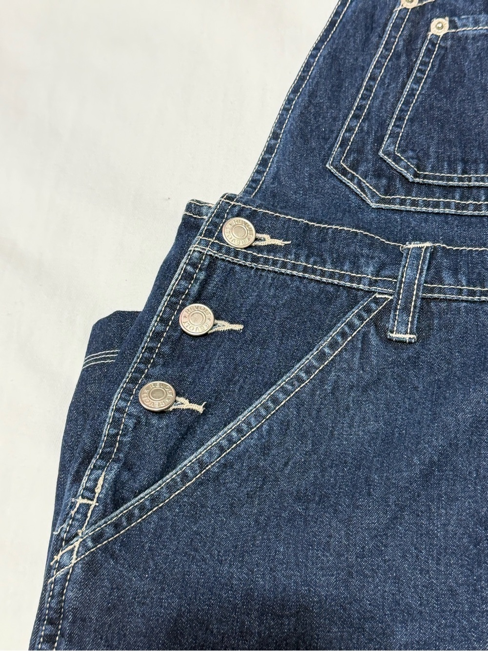 REVOLT Y2K “90s style Denim Overall Dress Medium Dark Wash Pinafore Jumper - Picture 6 of 13